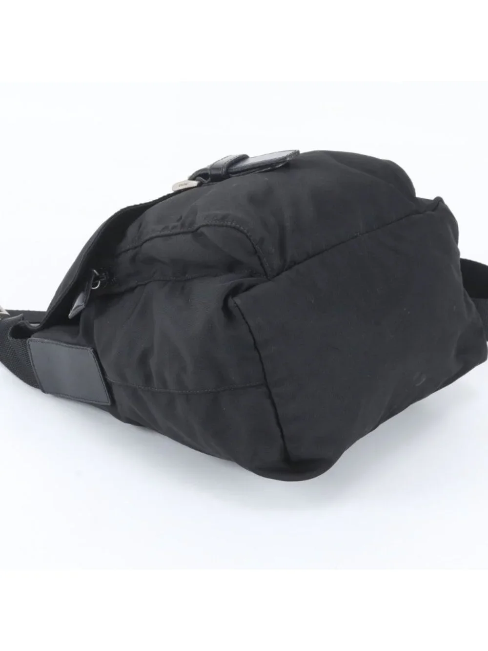 Prada Tessuto Nylon Triangle Logo Leather Shoulder Bag Crossbody Messenger Black